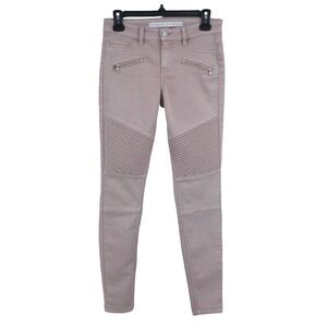 Tinseltown Moto Skinny Low Rise Pink Zip Pocket Biker Jeans Womens 3